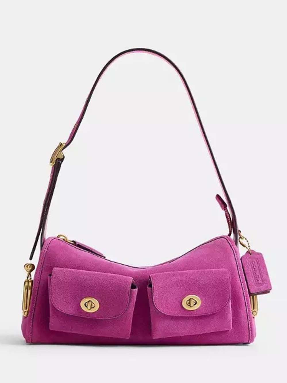 Coach Turnlock/Kisslock Haversack Bag 27 in Brass/Magenta Suede & Leather NWT